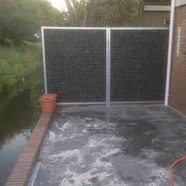 Basalt breuksteen 50 - 80mm (5 - 8cm) aangelegd schanskorven